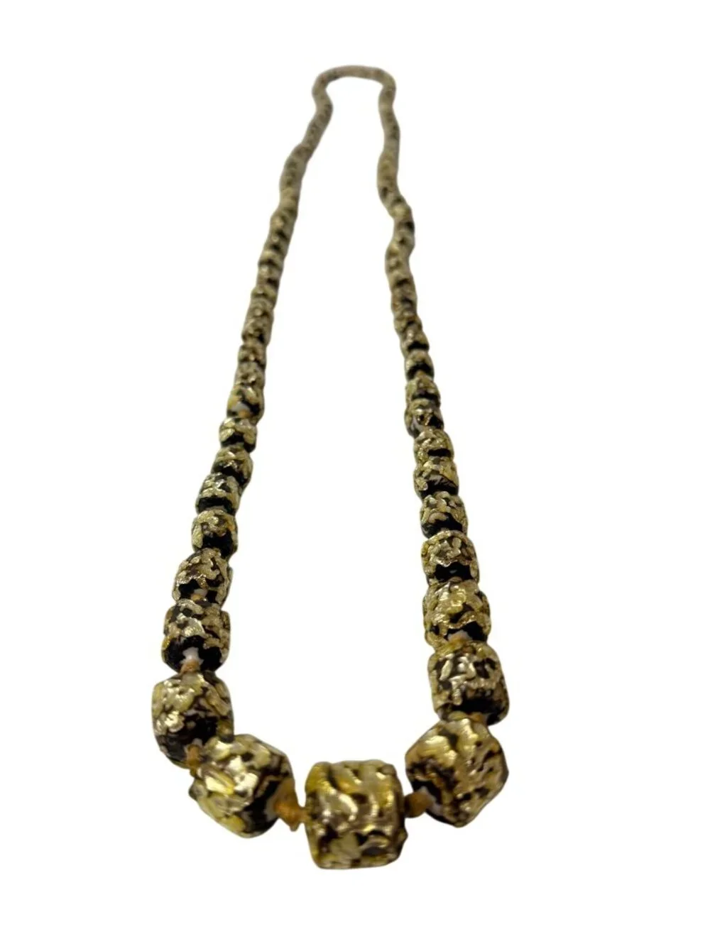 Vintage Murano Chunky Knotted Resin Prayer Bead Necklace Gold Foil Black 32" - Picture 5 of 11